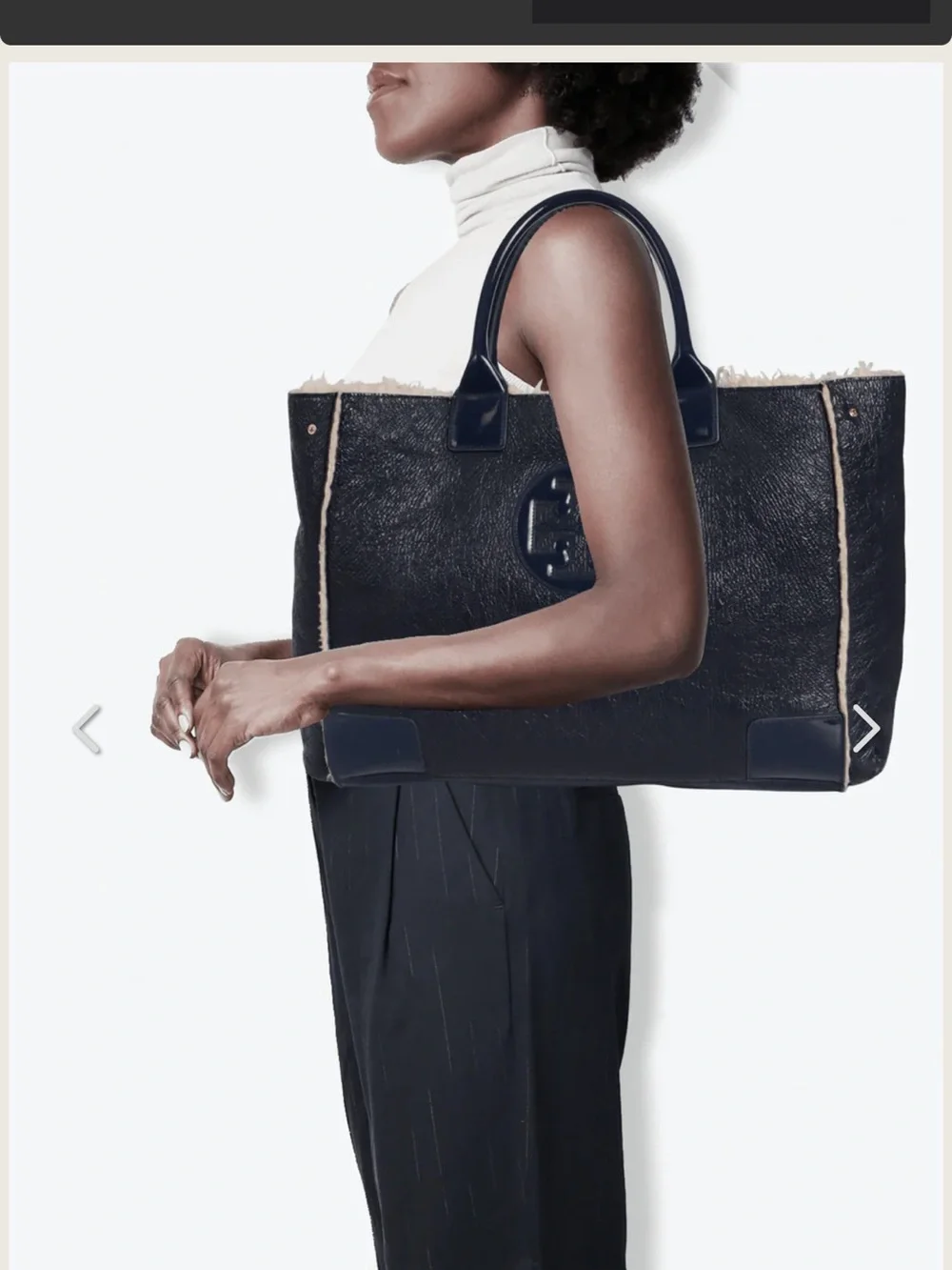Tory Burch Black Patent Leather & Shearling Large Tote Bag